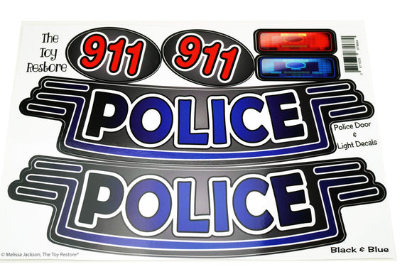 The Toy Restore Replacement Stickers Fits Little Tikes Custom Cozy Coupe Black & Blue Police Cop Car Door 911 Light Spare Decals