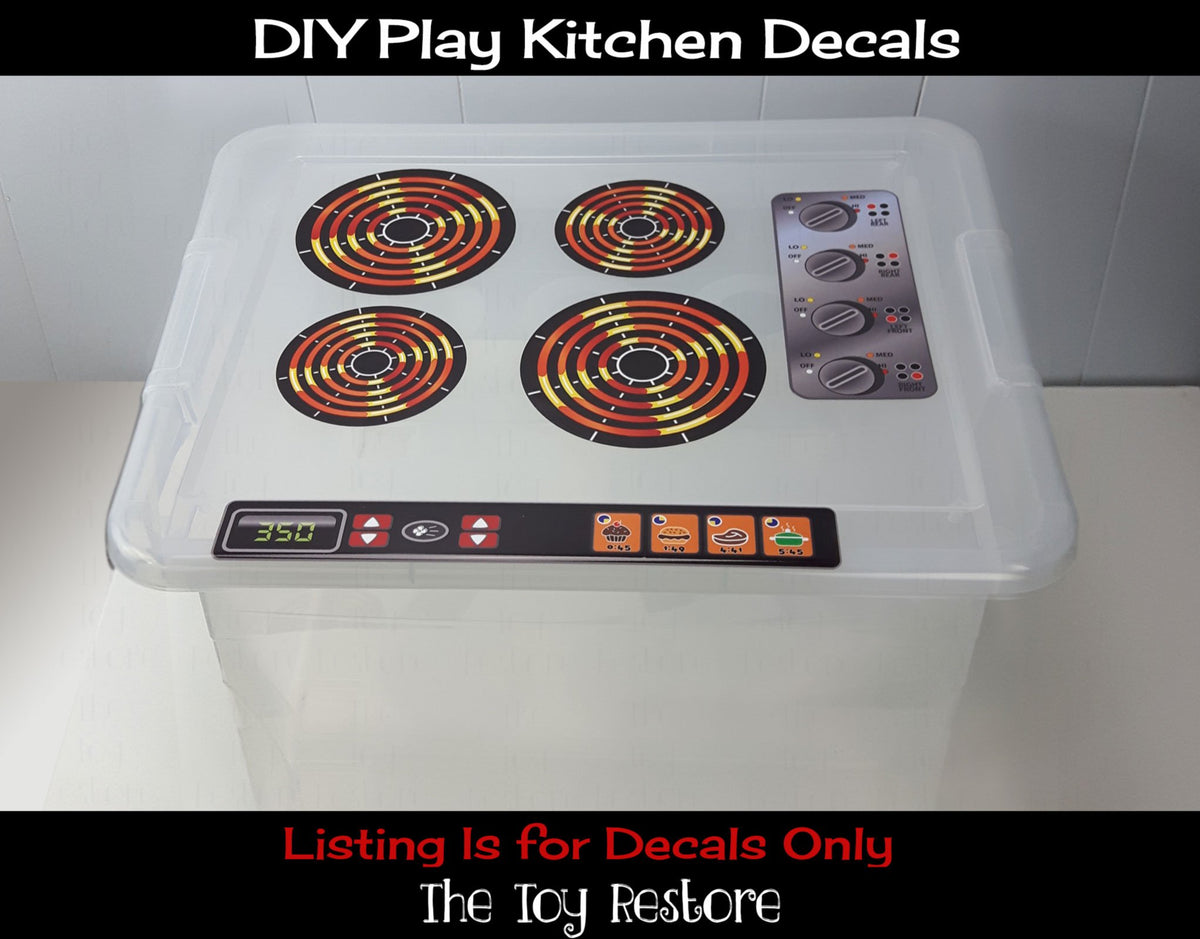 Toy Restore Decals DIY Kids Play Kitchen 4 Burners Dials & Oven Panel ...