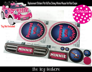 The Toy Restore Replacement Stickers Fits Kidtrax Minnie Mouse Hot Rod Coupe Ride-On Toy with Door Logos and Polka dots