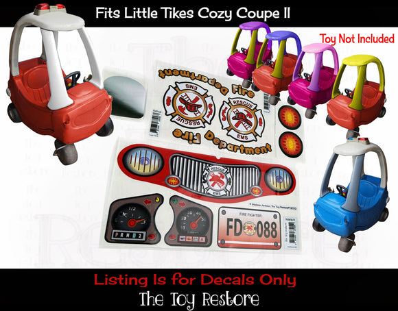 The Toy Restore Replacement Stickers fits Little Tikes Cozy Coupe II Ride-On Fire Truck Engine Decals