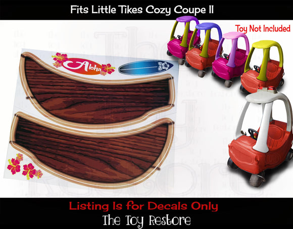 Wood Panel Custom Decals Replacement Stickers for Little Tikes Cozy Coupe II Ride On Car Surfer Surf