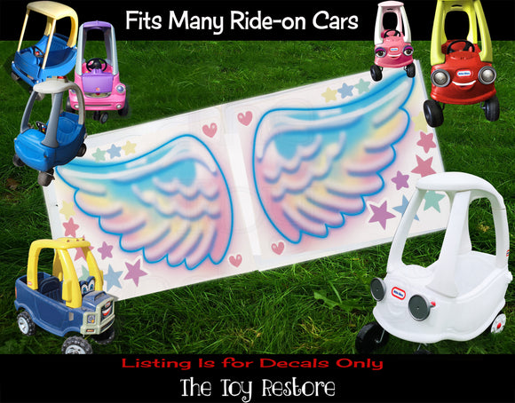 The Toy Restore Angel Wings and Stars Pastel Rainbow DIY Replacement Stickers Decals fits Step 2  Little Tikes Car Truck Vehicle