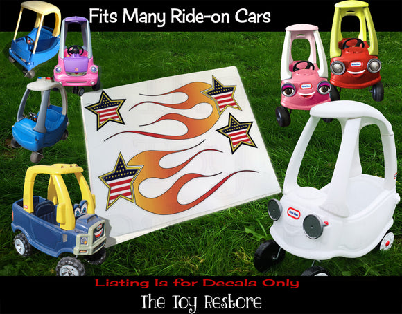 The Toy Restore Star Flame Wings  For Hot Rod American Colorful DIY Replacement Decals Stickers fits Step 2  Little Tikes Car Truck Vehicle