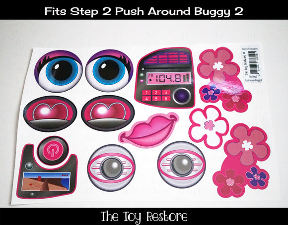 Decals Replacement Sticker Fits Step2 Push Around Buggy 2 II Ride-on Car Girl