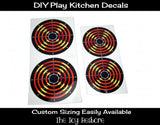 DIY Play Kitchen Decals 4 Burners dials Oven Panel  Eye Stove Element Replacement Stickers Using a Tote or Reclaimed Furniture