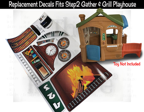 The Toy Restore Replacement Stickers fits Step2 Gather and Grill Playhouse Cubby Decals with Fireplace BBQ Kids House
