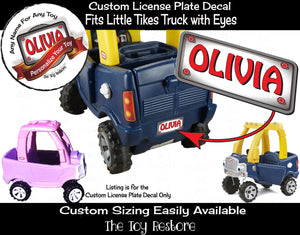 Custom License Plate Decal Replacement Sticker Fits Little Tikes Custom Cozy Coupe Car Ride-on Toy