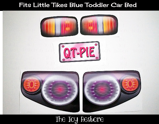 New Replacement Decals Stickers fits Little Tikes Tykes Toddler Race Car Bed Headlights, fog lights, and License plate Pink
