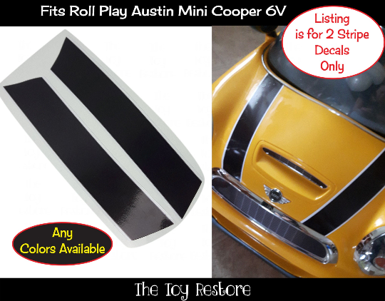 Austin Mini Cooper Rollplay 6V Custom Hood Stripes Only : New Replacement Decals Stickers fits Mini Cooper Kids Ride-on Car