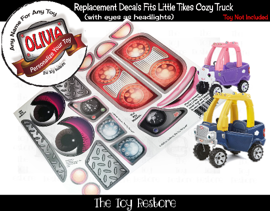 Personalized Replacement Stickers for 2017 Little Tikes Tykes Custom Cozy Truck with Brown Eyes as headlights Princess Girl Pink