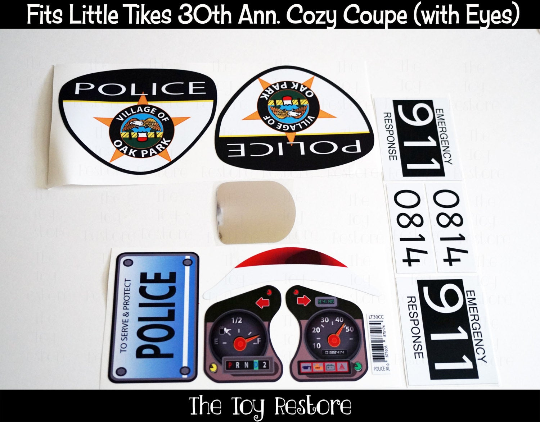 The Toy Restore Police Car Replacement Decals Stickers Fits Little Tikes 30th Anniversary Cozy Coupe Car toy Oak Park Police set